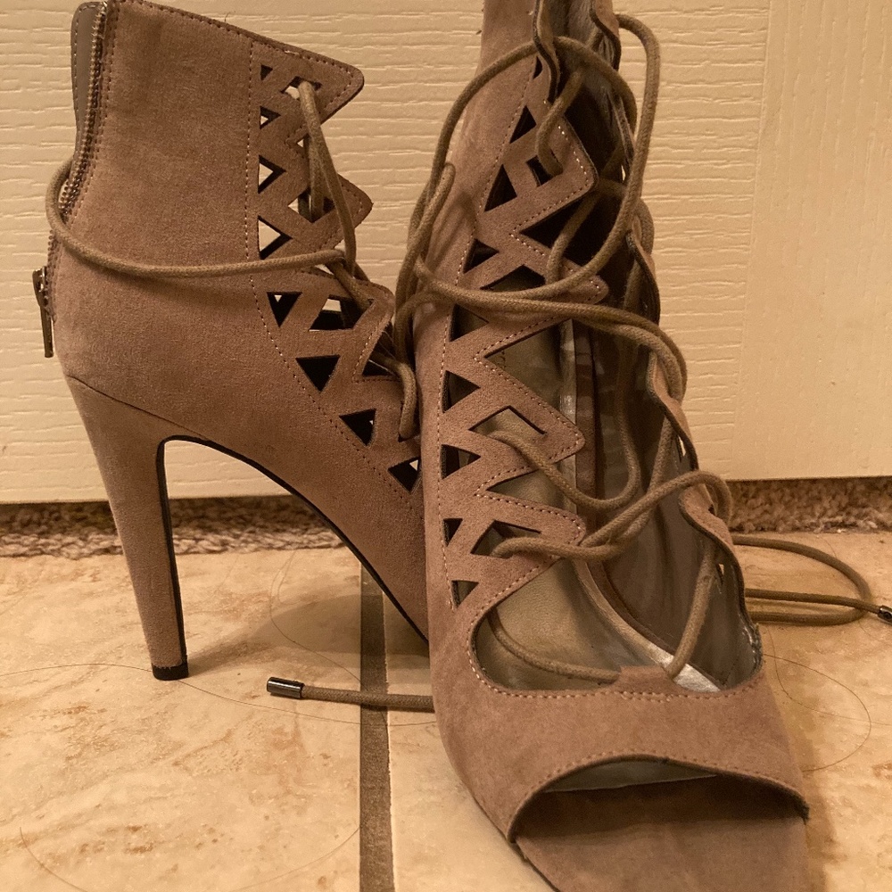 Tan Lace-Up Heels